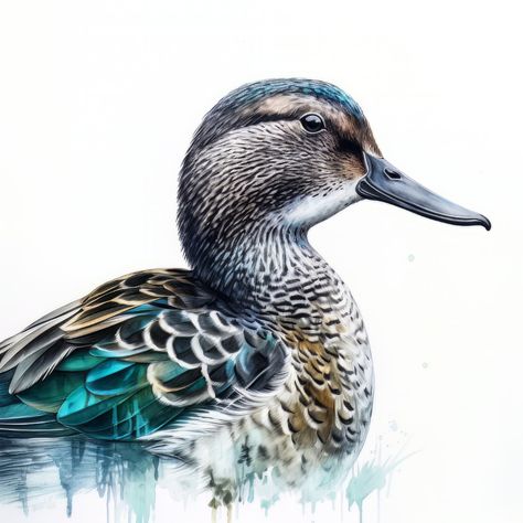 Blue Winged Teal Duck, Bird Digital Art, Teal Painting, Drawing Birds, Bird Portrait, Blue Winged Teal, Teal Bird, Duck Drawing, Bird Paintings