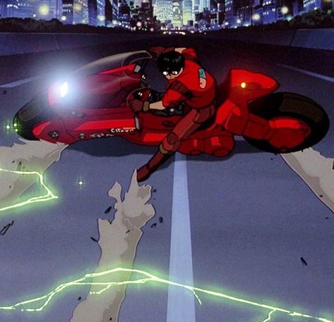 Akira Motorcycle Art, Akira Slide Reference, Cyberpunk Akira, Akira Core, Akira Pfp, Akira Slide, Akira Aesthetic, Katelyn Core, Akira Fanart