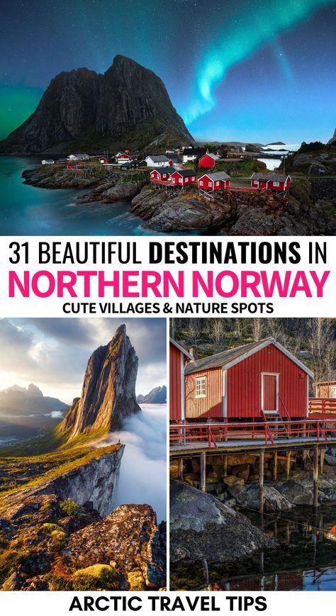 Northern Norway is a land of breathtaking beauty! 🌌 Explore the stunning fjords of Tromsø, marvel at the northern lights in Alta, or visit the charming fishing village of Reine in the Lofoten Islands. Whether it’s midnight sun or polar nights, Northern Norway offers unforgettable landscapes and cultural experiences. 🌲🏔️  These are the best places to visit in Northern Norway! Narvik Norway, Reine Norway, Norway Culture, Alta Norway, Norway Roadtrip, Northern Lights In Norway, Norway Mountains, Norway Vacation, Northern Lights Photo