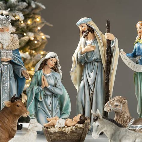 Buy the Glitzhome® Oversized Deluxe Blue Resin Nativity Figurine Set at Michaels. com. The perfect Christmas mantle decoration or shelf arrangement during the holidays. Celebrate%20the%20holidays%20with%20this%20twelve-piece%20set%20of%20oversized%20deluxe%20blue%20resin%20nativity%20figurines%20that%20reflect%20the%20nativity%20of%20Jesus.%20It%20is%20the%20perfect%20Christmas%20mantle%20decoration%20or%20shelf%20arrangement%20for%20your%20home.%3Cbr%20%2F%3E%0A%3Cbr%20%2F%3E%0ADetails%3A%0A%3C Nativity Sets Display, Nativity Sets For Sale, Christmas Nativity Scene Display, Nativity Scene Display, Nativity Of Jesus, Outdoor Nativity Scene, Shelf Arrangement, Christmas Window Painting, Outdoor Nativity