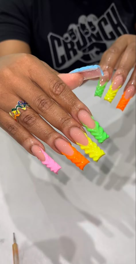 Long Colorful Nails, Pedicure Toenails, Punk Nails, Long Acrylic Nail Designs, Drip Nails, Colored Acrylic Nails, French Acrylic Nails, Exotic Nails, Long Acrylic Nails Coffin