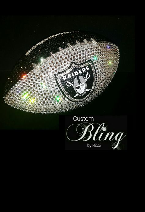 Football Bling Bling Out Football Game Theme, Bling Football Jersey, Bedazzled Soccer Ball, Bedazzled Football, Rhinestone Wheel Cover, Rhinestone Football, Bedazzled Bottle, Raiders Football, Custom Bling