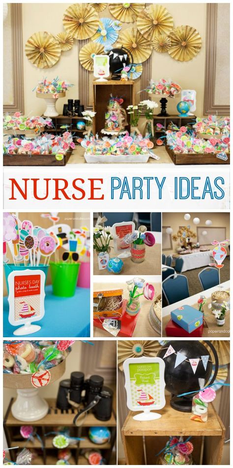 Celebrate nurses with these fun party ideas, with photo props and more! See more party ideas at CatchMyParty.com! Nurses Week Party Ideas, Nurse Celebration Ideas, Nurses Week Food Ideas, Nurses Week Celebration Ideas, Nurses Week Theme Ideas, Nurse Party Food, Nurse Party Ideas, Rutgers Graduation, Nurse Grad Parties