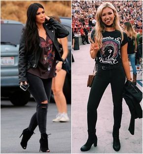 looks para shows de rock com calça jeans preta, podendo ser rasgada ou não, blusinha destroyed e jaqueta preta Concert Outfit Rock, Rocker Chic Style, Look 80s, Concert Attire, Look Grunge, Styles Ideas, Rock Outfit, Rock Outfits, Glam Look