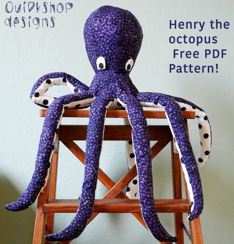 Octopus pattern – Quirkshop Design Octopus Stuffed Animal, Sewing Project Ideas, Sewing 101, Sewing Stuffed Animals, Free Sewing Pattern, Beginner Sewing Projects Easy, Sewing Projects For Kids, Animal Patterns, Sewing Toys