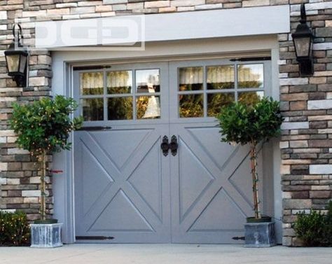 french door garage doors | Our French Inspired Home: European Style Garages and Garage Doors Cheap Garage Doors, Garage Door Colors, Carriage House Garage Doors, Garage Door House, French Chateau Style, Garage Door Windows, French Inspired Home, Custom Garage Doors, Carriage House Garage