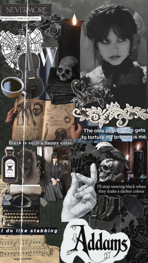 #wednesdayaddams #wednesdaynetflix Dark Academia Wednesday Addams, Wednesday Mood Board, Natasha Core, Wednesday Aesthetic, Learning Fashion, Wednesday Wallpaper, Practical Magic House, Halloween Playlist, Goth Princess