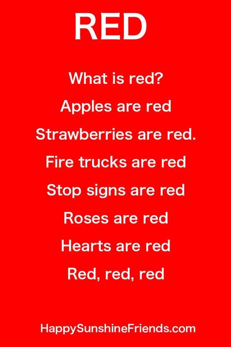 Red Colour Activities For Toddlers, The Color Red Activities For Toddlers, Red Activities For Preschool, Red Colour Activity For Preschool, Color Red Activities For Preschool, Color Songs Preschool, Color Red Activities, Red Poem, Learning Colors Preschool