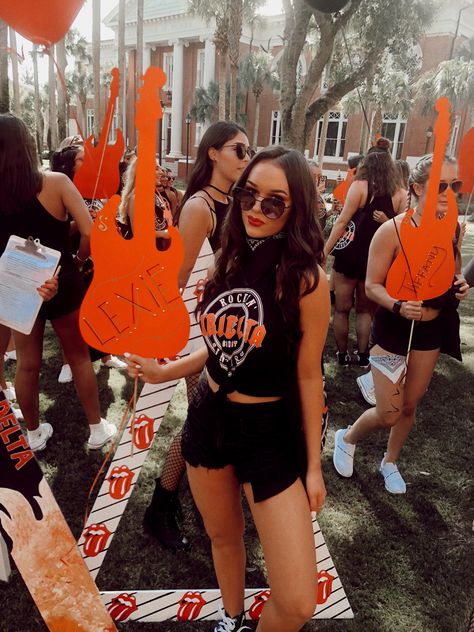 Rock N Roll Sorority Theme, Sorority Rock And Roll Theme, Rock And Roll Bid Day Theme, Rock And Roll Bid Day, Bidday Themes, Pep Rally Themes, Homecoming Themes, Sorority Themes, Rock Music Festival