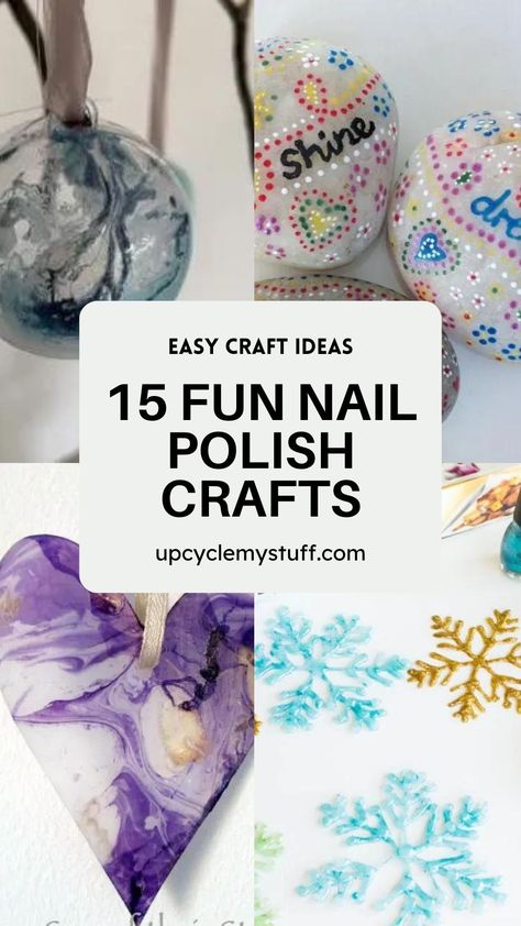 Crafts With Gel Nail Polish, Nail Polish Marbling Crafts Diy Projects, Nail Polish Ornaments Diy, Nail Varnish Craft, Nail Polish Art On Canvas, What To Do With Old Nail Polish, Nail Polish Crafts Diy Projects, Old Nail Polish Uses, Crafts With Nail Polish