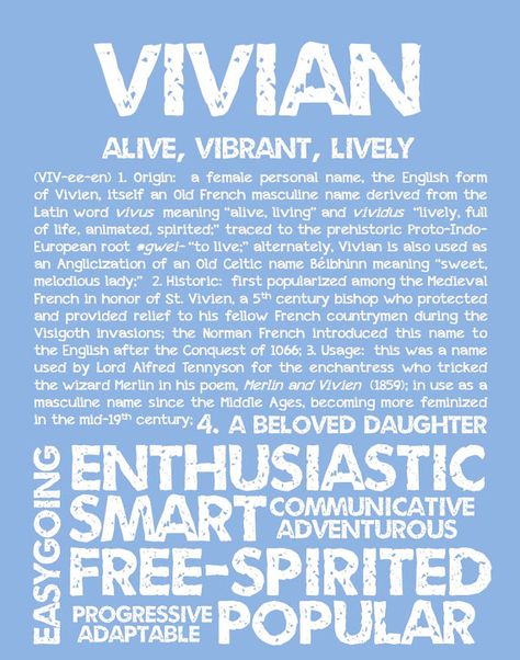 VIVIAN Personalized Name Print / Typography Print / by OhBabyNames Vivian Name, Aria Name, Print Typography, Female Names, Name Print, Latin Words, Name Meaning, English Vocabulary Words, Character Names