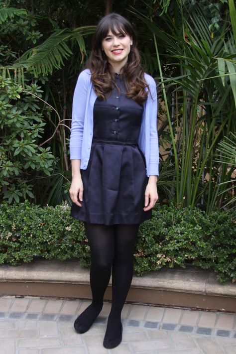 Picture of Zooey Deschanel Zooey Deschanel Style, New Girl Outfits, New Girl Style, Tights Outfits, Emily Deschanel, Zooey Deschanel, Fashion Tights, Black Tights, Long Legs