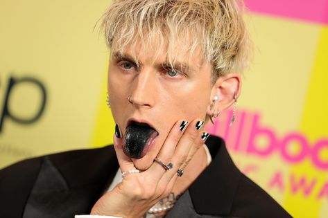 No, Machine Gun Kelly's Black Tongue at the Billboard Music Awards Isn't a Tattoo Mgk Tattoos, Black Tongue, Grace Vanderwaal, Colson Baker, Billboard Music, Billboard Music Awards, Custom Tattoo, Megan Fox, Chest Tattoo