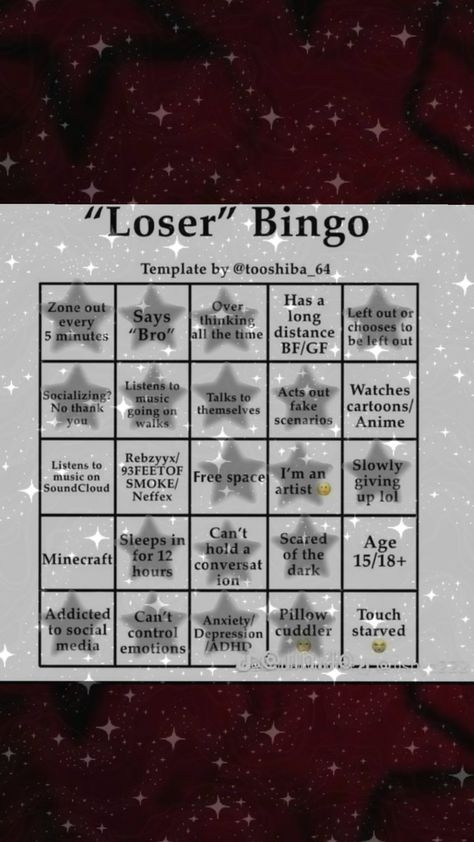 "Loser" Bingo!🤗 #loser #bingo #fun #bored #me #you #game #shufflesfyp Loser Bingo, Bottom Bingo, Bingo Template, Reflexology Chart, Free Space, Bingo, Quick Saves, Pins