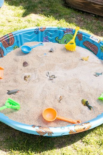 Sand Pit - Dig for buried treasure! Under the Sea birthday party Birthday Party Under The Sea, Sea Party Ideas, Under The Sea Birthday Party, Ocean Birthday Party, Bubble Guppies Birthday, Sand Pit, Beach Birthday Party, Ocean Birthday, Under The Sea Birthday