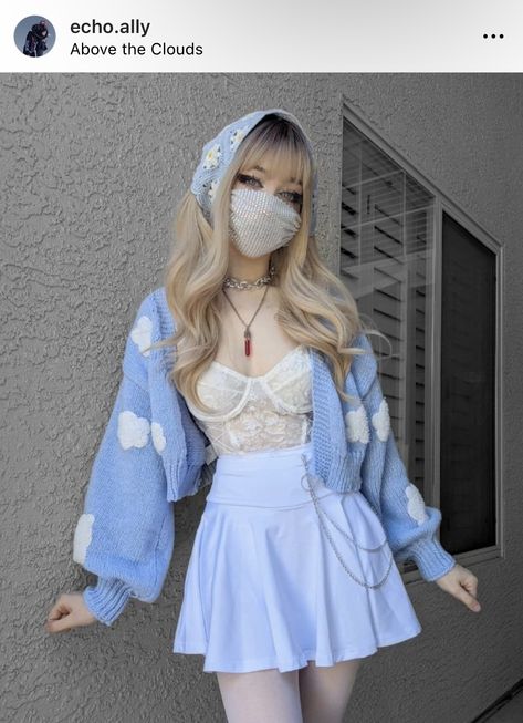 Gothic Pastel Outfits, Bubblegumcore Aesthetic Outfits, Blue Alternative Outfit, Cutesy Aesthetic Outfits, Soft Kawaii Outfits, Pastel Cute Outfits, Kawaii Pastel Outfits, Pastel Winter Outfit, Pastel Outfits Aesthetic