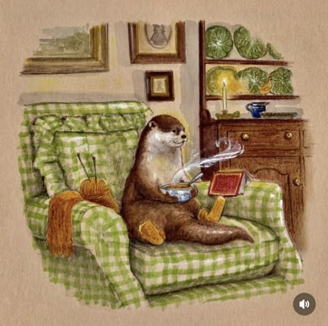 Knitting Cartoon, Country Illustration, Cozy Animals, Cozy Art, The Burrow, Storybook Art, Socks Knitting, Pencil Crayon, Whimsical Illustration