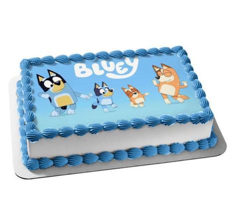 Blues Cake Ideas, Bluey Birthday Cake Square, Bluey Cake Rectangle, Bluey Cake Ideas Sheet Cake, Bluey Birthday Sheet Cake Ideas, Bluey Cartoon Nail Art, Pastel Bluey Party, Bluey Cake Ideas 2nd Birthday, Bluey Cakes For Boys