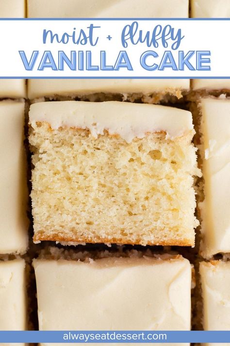 This classic vanilla cake recipe is the absolute BEST! With a moist and tender crumb and real vanilla flavor you can actually taste, it's the perfect cake for a birthday, graduation, bridal shower, or any celebration... or just because. Bake it as a layer cake, sheet cake, or cupcakes - this one recipe can do it all! Moist Vanilla Layer Cake, Rich Vanilla Cake, Organic Vanilla Cake Recipe, 9 X13 Cake Recipes, Vanilla Cake 9x13 Recipe, Super Moist Vanilla Cake Recipe, Vanilla Cake Recipe Sheet Pan, Vanilla Chantilly Cake, 13x18 Sheet Cake Recipes