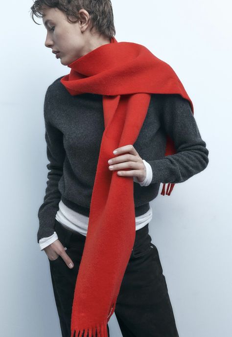 Red Wool Scarf, New Catalogue, Red Wool, Wool Scarf, Red Sweaters, Knitted Scarf, Access Denied, Zara, Wool