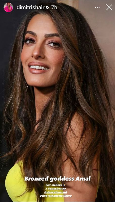 Brunette Hair For Tan Skin, Anitta Hair Color, Amal Clooney Makeup, Mila Kunis Hair Color, Amal Clooney Hair, Brown Hair Indian Skin, Brown Hair Olive Skin, Indian Hair Highlights, 1977 Fashion