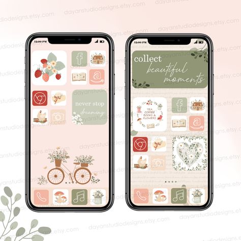 iOS 14 Icons Green Cottagecore iOS App Icons Mushroom iPhone Icons iOS 14 Theme Aesthetic iOS Icon, App Cover, Social Highlight Icon, Widget https://etsy.me/3NRzhp5 #beige #green #animal #iosicons #iphoneicons #ios14icons #cottagecoreios14 #cottagecoreappicon #kawaii #android #autumn #fall #cozyhome Aesthetic Iphone Icons, Green Cottagecore, Phone Widgets, Cottage Core Art, Android Icons, Icon Widget, Ios 17, Aesthetic Ios, Coffee Flower