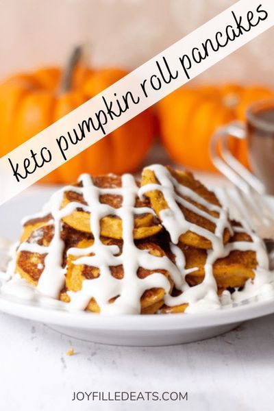 Pumpkin is such a delicious, vibrant flavor in the fall and can be enjoyed year-round with these easy low carb Keto Pumpkin Pancakes! My healthy pumpkin pancakes are like eating your favorite pumpkin roll cake for breakfast! They are moist, tender, and drizzled with cream cheese icing. This easy pancake recipe is also gluten-free, grain-free, sugar-free, and Trim Healthy Mama friendly. Keto Pumpkin Pancakes, Pumpkin Pancakes Easy, Pumpkin Roll Cake, Keto Pumpkin Pie, Desayuno Keto, Cake For Breakfast, Postre Keto, Joy Filled Eats, Keto Pumpkin