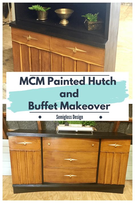 MCM painted hutch and buffet makeover for a two-tone effect. Read more. Mcm Sideboard Makeover, Mcm Hutch Makeover, Mcm Buffet Makeover, Mcm Coffee Hutch, Dining Room Hutch Makeover, Refinished Mcm China Cabinet, Mcm Hutch, Mis Century Hutch, Mcm Buffet Hutch