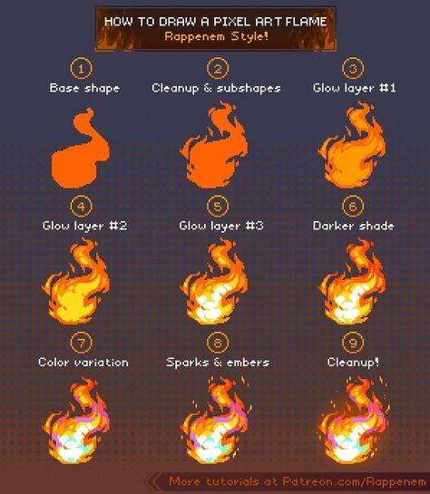 Rappenem (@rappenem_) • Fotos e vídeos do Instagram Fire Pixel Art, Pixel Nature, Pixel Tutorial, Drawing Flames, How To Pixel Art, Hall Wallpaper, Fire Drawing, Art Tutor, Pixel Animation