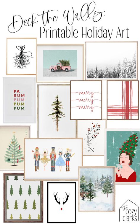 Sharing my favorite printable holiday art of all styles, from minimal to modern to rustic to midcentury—so there's something for everyone! Christmas Prints Free Wall Art, Christmas Print Art, Christmas Wall Pictures, Christmas Art Printable, Christmas Wall Art Printables Free, Christmas Printable Art, Printable Winter Art, Printable Christmas Art, Printable Christmas Pictures Free