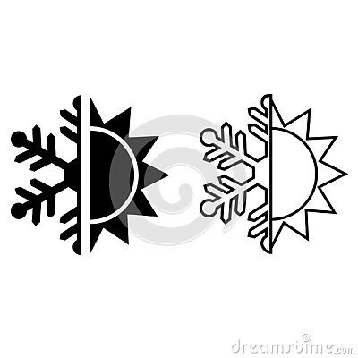 thermal-cold-resistant-vector-icon-snowflake-sun-illustration-sign-heat-frost-symbol-can-be-used-web-mobile Half Sun Half Snowflake Tattoo, Sun Snowflake Tattoo, Sun And Snowflake Tattoo, Snowshoe Tattoo, Seasons Tattoo, Snow Tattoo, Snow Flake Tattoo, Sun Drawing, Snowflakes Art