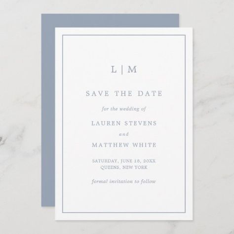 $2.86 | Simple Elegant Formal Monogram Dusty Blue Wedding #wedding, dusty blue, formal, monogram, without photo, non photo, modern, minimalist, simple, ztraditional Save The Date Ideas Spanish, Save The Date In Spanish, Spanish Save The Date, Light Gray Wedding, Simple Monogram, Monogram Invitation, Graphisches Design, Elegant Monogram, Spanish Wedding