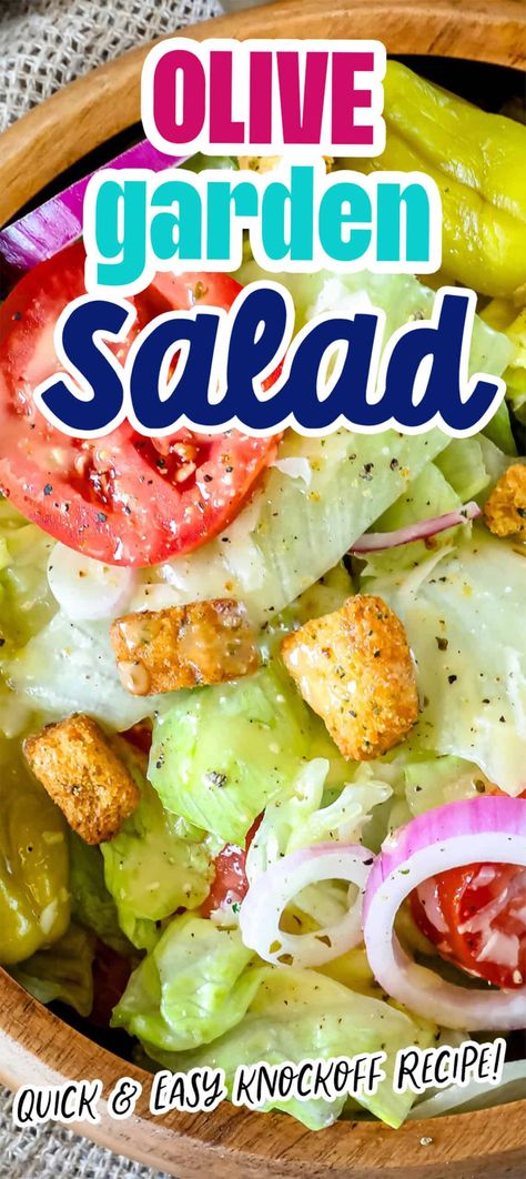 Copycat Crisp And Green Salads, Copycat Salad, Copycat Olive Garden Salad, Olive Garden Salad Recipe, Salad Copycat, Olive Garden Soups, Olive Garden Salad, Copycat Olive Garden, Olive Garden Recipes