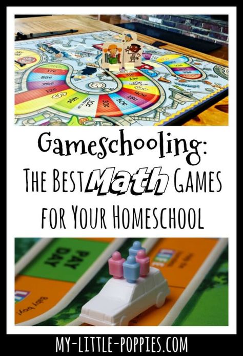 Gameschooling: The Best Math Games for Your Homeschool | My Little Poppies Homeschool Games 2nd Grade, Homeschool Learning Games, How To Make Math Fun, Math Games Elementary School, Gameschooling First Grade, Homeschool Board Games, Best Board Games For Kids Learning, Math Board Games Middle School, Game Schooling