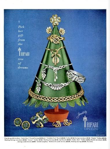 ad for Trifari Jewelry via LIFE magazine 1950 Winter Jewelry Trends, Jewellery Advertising, Blue Costume, Twist Jewelry, Jewelry Christmas Tree, Walmart Jewelry, Vintage Blog, Winter Jewelry, Trifari Jewelry