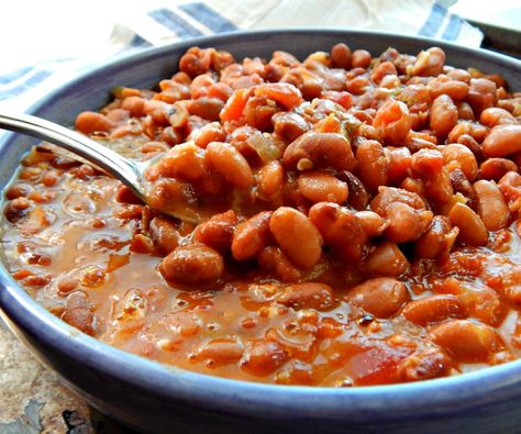 Cowboy Beans Frijoles Charros Instant Pot - Frugal Hausfrau Frijoles Rancheros, Mexican Cowboys, Wonder Oven, Taco Ideas, Burrito Recipe Chicken, Charro Beans, Poblano Pepper, Instant Food, Cowboy Beans