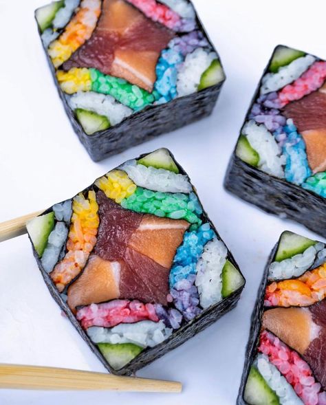 RAINBOW MOSAIC SUSHI �🌈 Truly the most magical, colorful, and overall perfect sushi roll I have ever seen! Do you agree? Make sure to… | Instagram Mosaic Sushi, Rainbow Sushi, Rainbow Roll, Travel Recipes, Rainbow Mosaic, Recipes Delicious, Sushi Roll, Summer Rolls, Sushi Rolls