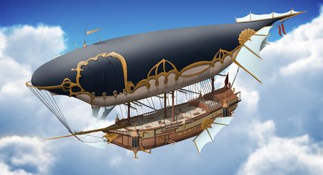 ArtStation - Fantasy airship بيوت ملكية, Zeppelin Balloon, Steampunk Ship, Airship Art, Flying Ship, Steampunk Vehicle, Steampunk Airship, Power Boat, Arte Punk