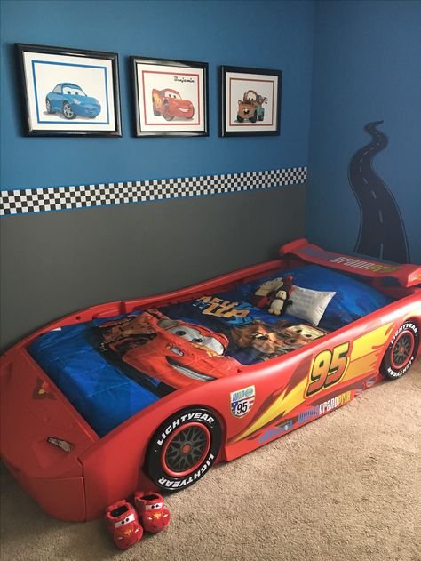 Disney Cars Bedroom Car Toddler Room, Lightning Mcqueen Bedroom, Disney Cars Room, Disney Cars Bedroom, Boys Car Bedroom, Boy Car Room, Cars Bedroom, Cars Bedroom Decor, Car Themed Rooms