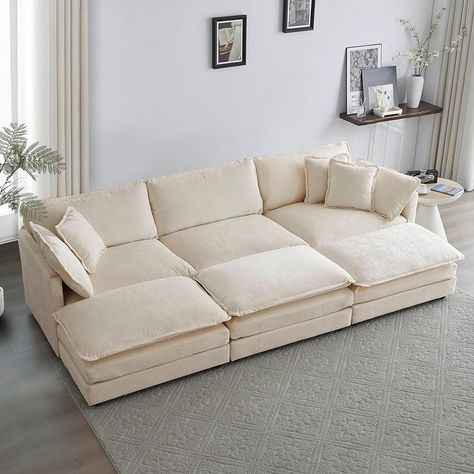 Amazon.com: 76.7" Deep Seat Sectional Cloud Sofa with 2 Ottomans & Soft Pillows, Loveseat Modular Couch for Living Room, Apartment, Small Space, Light Camel Chenille : Home & Kitchen U Shaped Couch, U Shaped Sectional Sofa, Couch With Ottoman, Modular Couch, L Shaped Couch, U Shaped Sectional, Couch Set, Sectional Sofa Couch, Modular Sectional Sofa