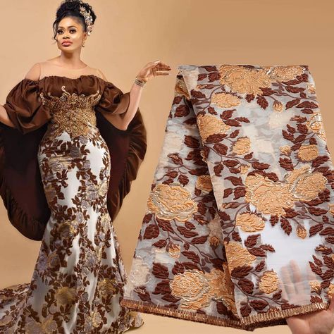 Elegant Brocade Fabric For Party, Brocade Dress Styles, Gold Embroidered Brocade Fabric For Wedding, Elegant Brocade Fabric With Gold Embroidery, Luxury Elegant Brocade Fabric, Traditional Gold Brocade Fabric, Sugar Lace, Traditional African Clothing, Brocade Dresses