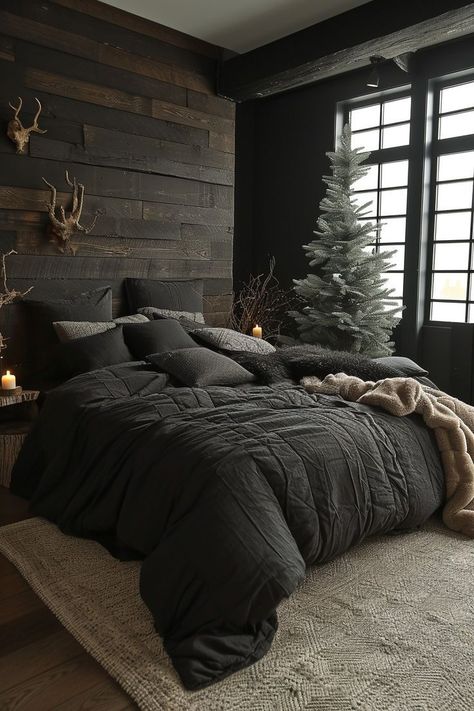 Dark Bedrooms, Dark Bedroom Ideas, Dark Cozy Bedroom, Moody Bedroom, Dark Bedroom, Dark Home Decor, Rustic Bedroom, Boho Living Room, Decor Trends