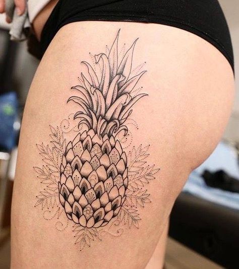 Pineapple Tattoo Meaning, Pineapple Tattoos, Pinapple Tattoos, Pineapple Tattoo, Summer Tattoo, Thigh Tattoos, Doodle Tattoo, Thigh Tattoos Women, Small Tattoo Designs