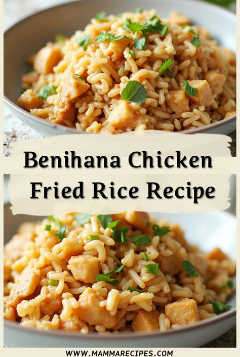 Craving restaurant-style fried rice? Try this Benihana chicken fried rice recipe! It’s quick, easy, and packed with flavor. Perfect for weeknight dinners or when you’re looking for a fast, satisfying meal. Recreate the iconic taste at home with simple steps! Benihana Chicken Fried Rice, Fried Rice With Chicken Recipes, Benihana Fried Rice Recipe, Garlic Chicken Fried Rice Recipe, Chicken Fried Rice Videos, Quick Fried Rice Recipe, Benihana Chicken, Chicken Fried Rice Recipes, Best Chicken Fried Rice Recipe