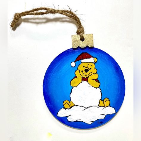 That Silly Willy Nilly Old Bear. The Most Famous Bear In Literacy History, Winnie The Pooh, And His Faithful Sidekick, Piglet, Had Many Fun Adventures And Taught Children To Accept Your Friends For Who They Are And Always Be There For Them. Ornaments Are Not Just For Trees Anymore! Tying This Onto A Bow On Your Present Gift Will Make It Boutique Worthy! This Flat Wood Ornament Has Been Hand Painted With High Quality Professional Artist Acrylics And Sealed With 3 Coats Of A Durable Archival Varni Hand Painted Christmas Ornaments Disney, Hand Painted Disney Ornaments, Winnie The Pooh Ornaments Diy, Christmas Winnie The Pooh, Flat Ornaments, Halloween Tree Decorations, Folk Art Ornament, Winnie The Pooh And Piglet, Tinsel Christmas Tree