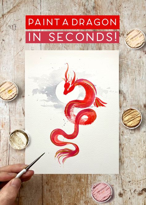 Paint a quick and easy watercolour dragon to celebrate lunar new year. Click the link to watch. Chinese Dragon Watercolor Paintings, Lunar New Year Painting, Watercolor Dragon Tutorial, Dragon Watercolor Painting, Dragon Painting Easy, Watercolour Dragon, Chinese Dragon Drawing, Dragon Watercolor, Watercolor Painting Easy