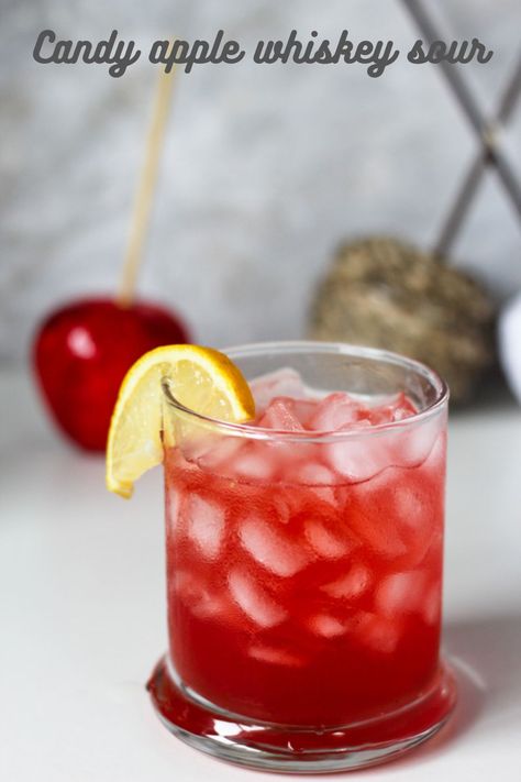 This candy apple whiskey sour is a sweet, tart, spicy, and absolutely refreshing cocktail perfect for fall festivities. Candy Apple Cocktail, Apple Whiskey Sour, Apple Whiskey, Cinnamon Whiskey, Coffee Protein Shake, Apple Cocktail, Spicy Cocktail, Protein Shake Smoothie, Cranberry Apple