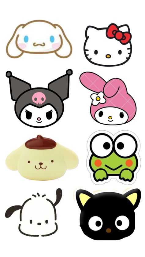 Cute Sanrio Doodles, Sanrio Sketch Ideas, Cute Stickers Sanrio, Cute Kawaii Stickers Diy, Sanrio Stickers Kuromi, Cute Sanrio Stickers, Stickers Hello Kitty, Sanrio Stickers, Cute Kuromi