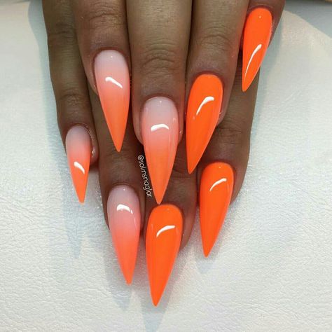 @IIIannaIII Pointy Nail Designs, Orange Ombre Nails, Nails Yellow, Pointy Nails, Her Nails, Super Nails, Trendy Nail Design, Summer Nails Colors, Neon Nails