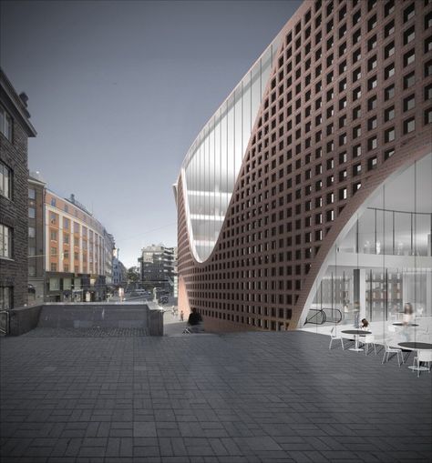 The University of Helsinki City Campus Library / Anttinen Oiva arkkitehdit, Section Drawing Architecture, Mall Facade, Campus Design, Facade Architecture Design, Library Architecture, Architecture Building Design, Architecture Concept Drawings, Architecture Design Concept, Education Architecture